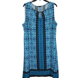 Lavanya Women’s Sz 2X Blue Black Geometric Sleeveless Dress